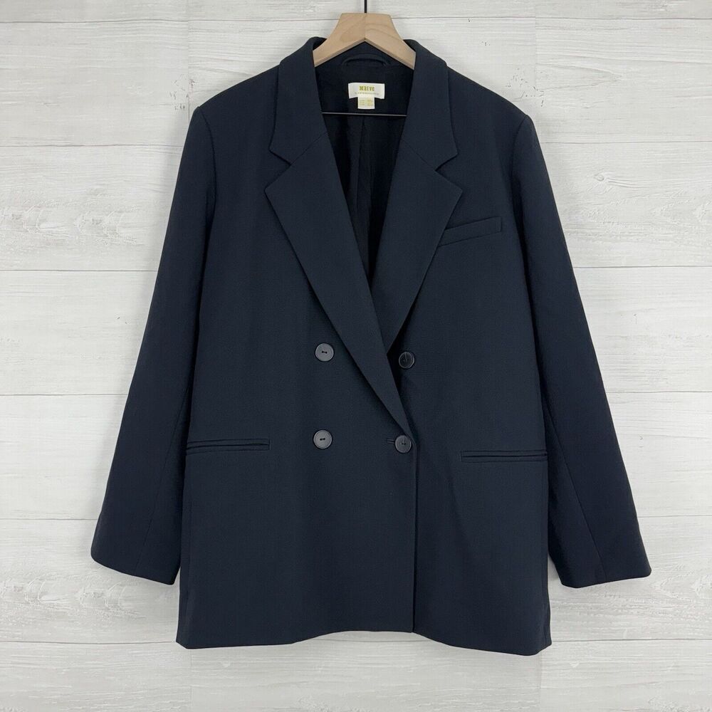 Anthropologie Maeve Double Breasted Blazer Women 16P Navy Oversized Office